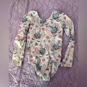 Unicorn Print Kids One Piece leotards dance/gymnastic fits like 5/6 guc